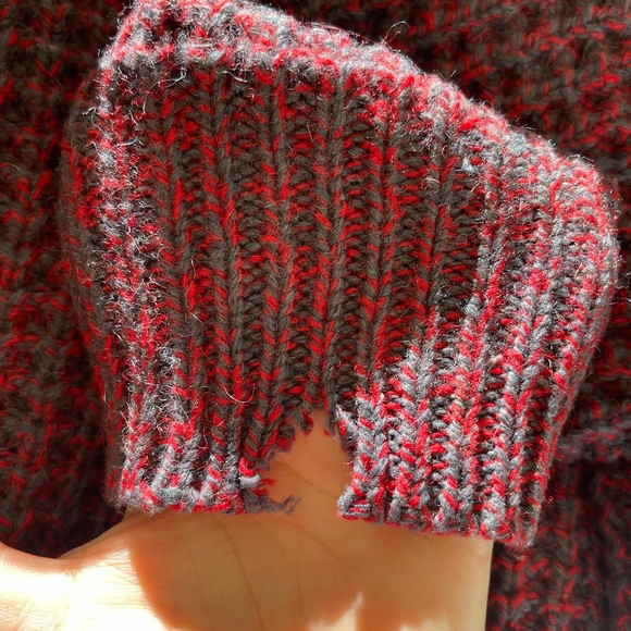 Vintage Woolrich Shawl Collar Waffle Knit Pullover Sweater Red Wooden Button L - Picture 9 of 11